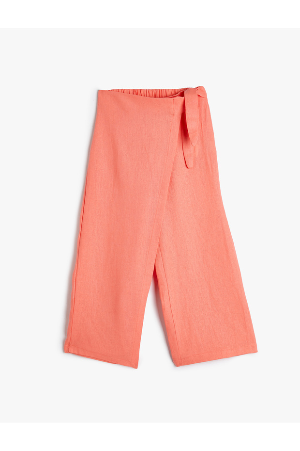 Linen Trousers Double Breasted Closure Wide Leg Belt Detailed