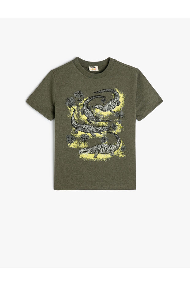 T-Shirt Crocodile Printed Short Sleeve Crew Neck