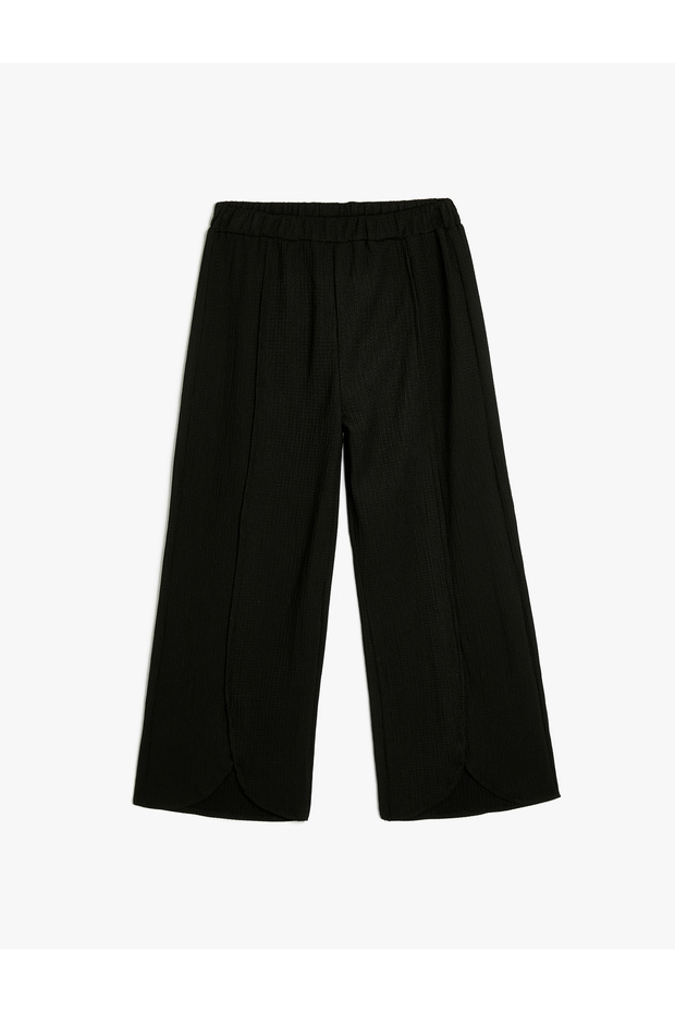 Basic Trousers Wide Leg Elastic Waist Textured