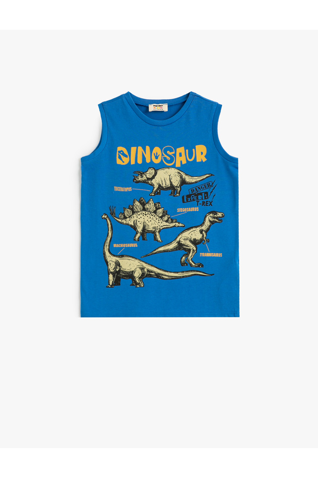 Dinosaur Printed Sleeveless Undershirt - Crew Neck