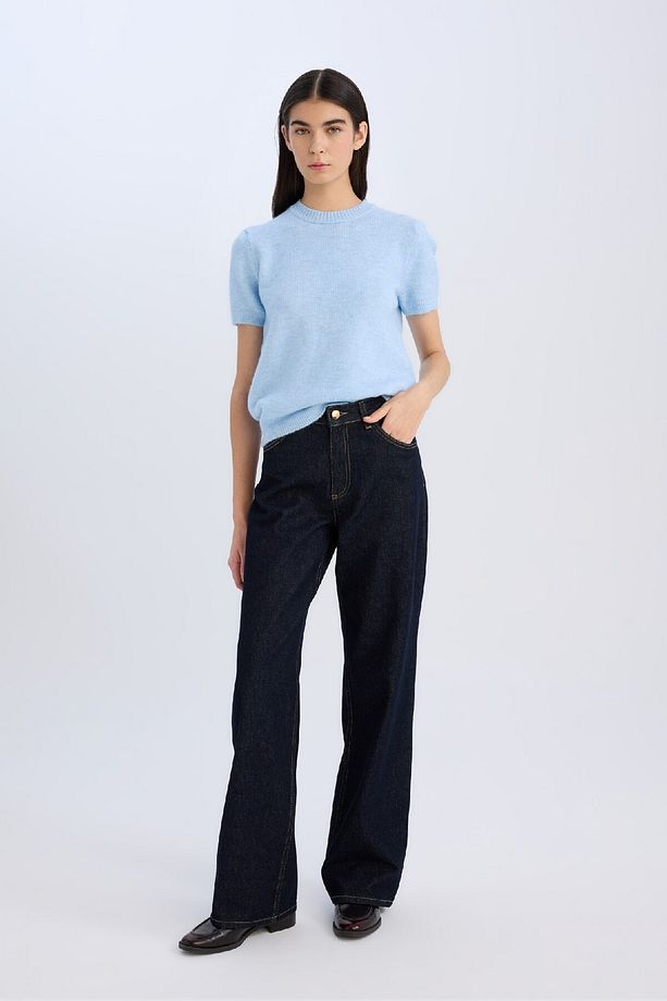 Regular Fit Bisiklet Yaka Basic Düz Triko Kısa Kollu Tişört  Kazak E3214AX24WN - 2