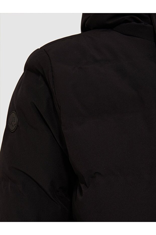 Kapüşonlu Fermuarlı Siyah Mont - 3
