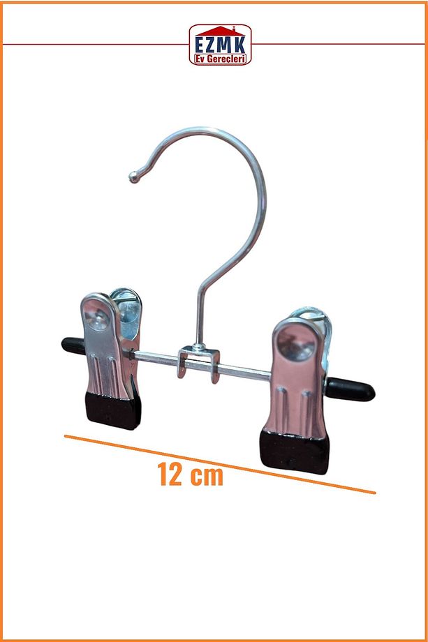 Ayarlanabilir Mandallı, Krom Metal Eşarp Askısı, Şapka Askısı \ 10 Adet \ 12 Cm - 3