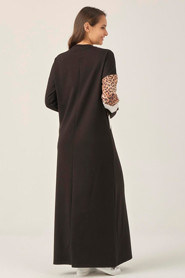 Siyah Leopar Detaylı Maxi Boy Elbise Dm400 - 5