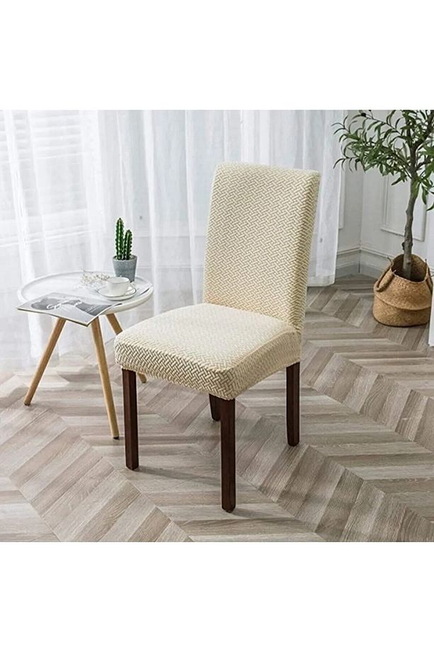 1 Adet Tuğla Desen Standart Esnek Kaliteli Sandalye Örtüsü Krem - 3