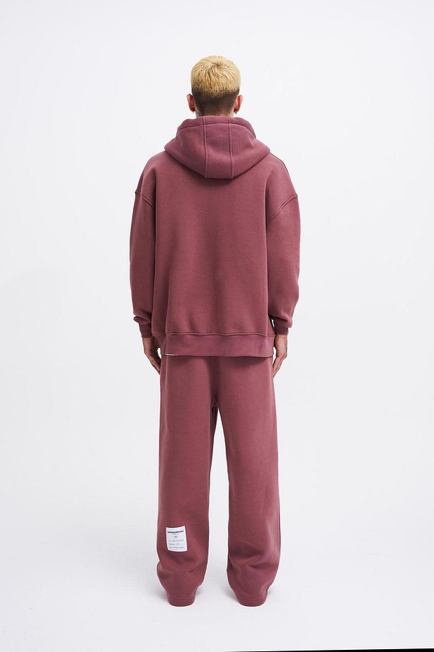 Erkek Basic Fermuarlı Cepli Kapüşonlu Oversize Mürdüm Sweatshirt - 8