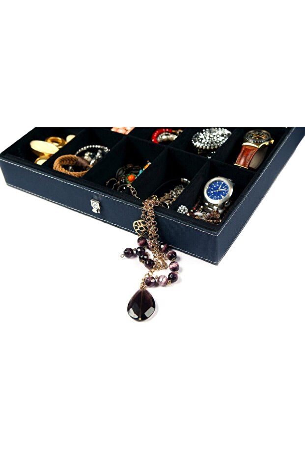 Navy Blue 12 Compartment Accessory Set - Clock Box Adebl-02