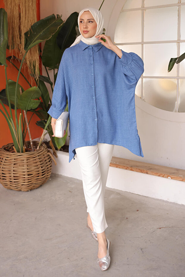 Indigo Bat Sleeve Slit Tunic