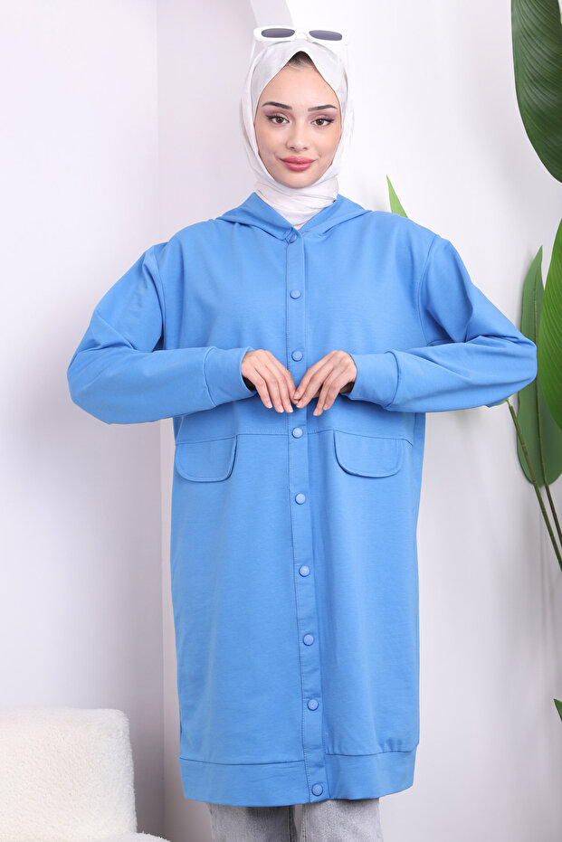 قبعة بغطاء للرأس باللون الأزرق - 2