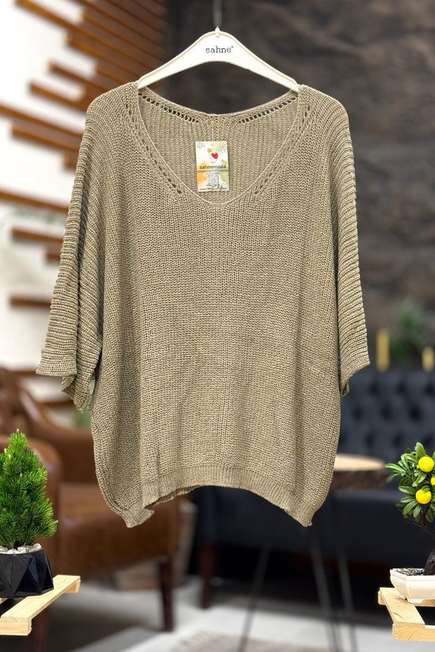 V-Neck Thessaloniki Knit Mercerized Loose Oversize Blouse