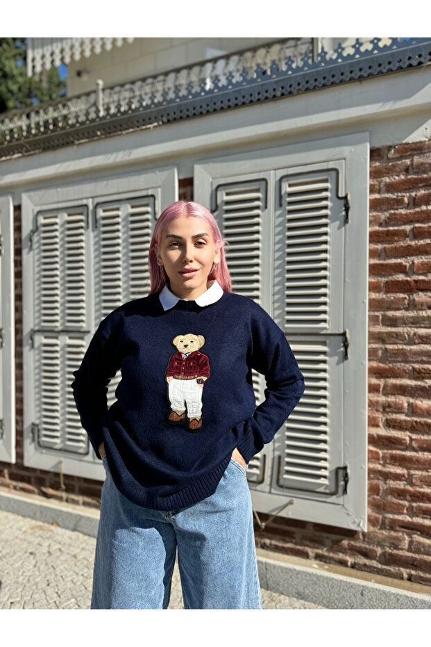 Lacivert Ayıcıklı Kazak - 1