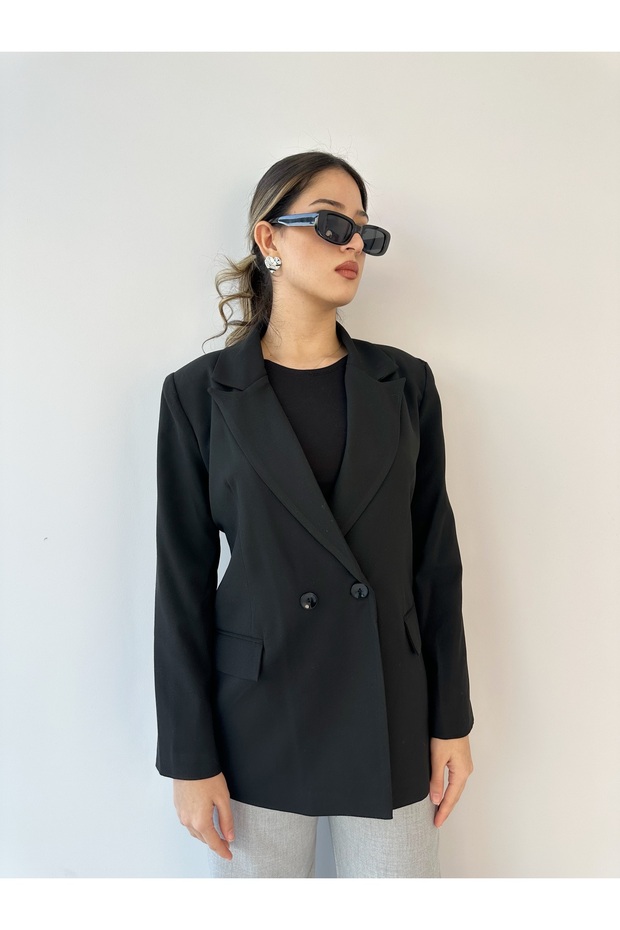 Kadın siyah blazer ceket - 3