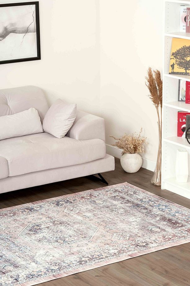 Retro Desenli Yıkanabilir Kaymaz Taban Krem Şönil Mutfak Halısı 4063 - 7
