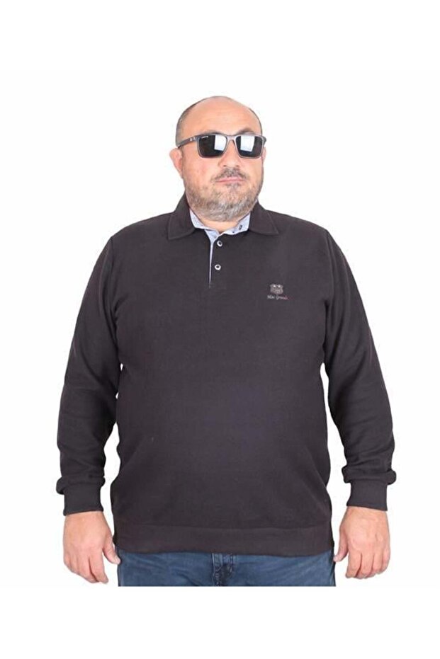Men's Large Size Polo Collar Sweatshirt Moc Grande 24410 Black