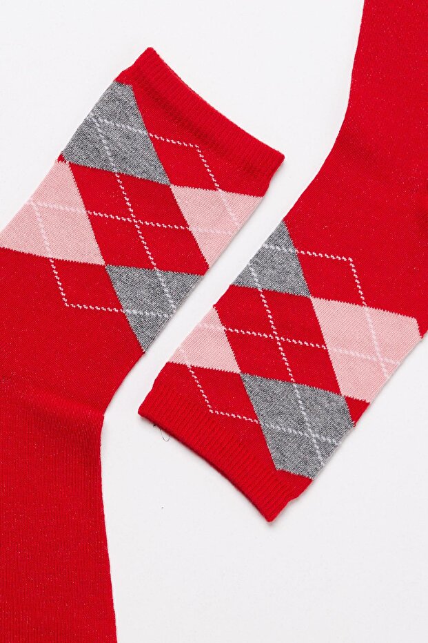 Children's Plaid Patterned Socket Socks Red - 3