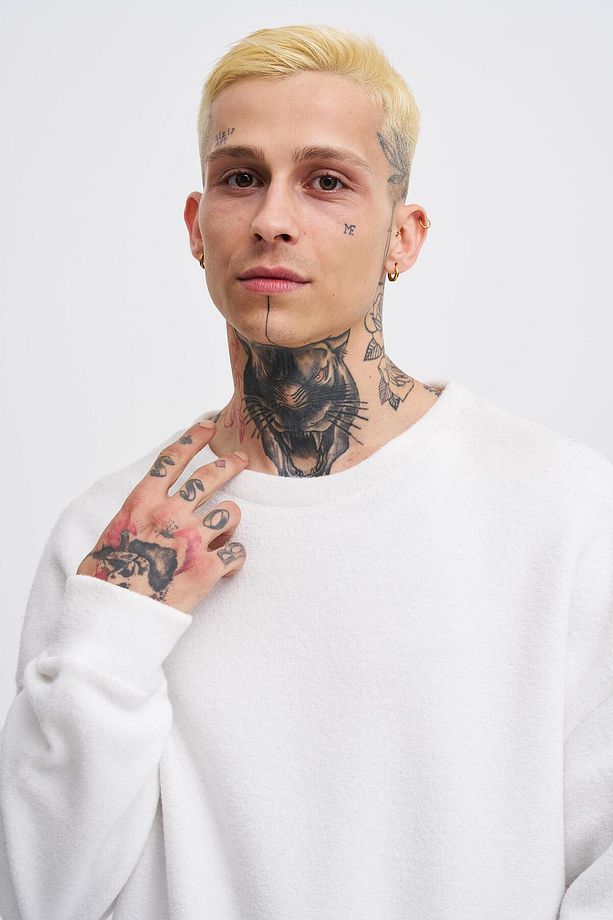 Erkek Basic Polar Oversize Ekru Sweatshirt - 3