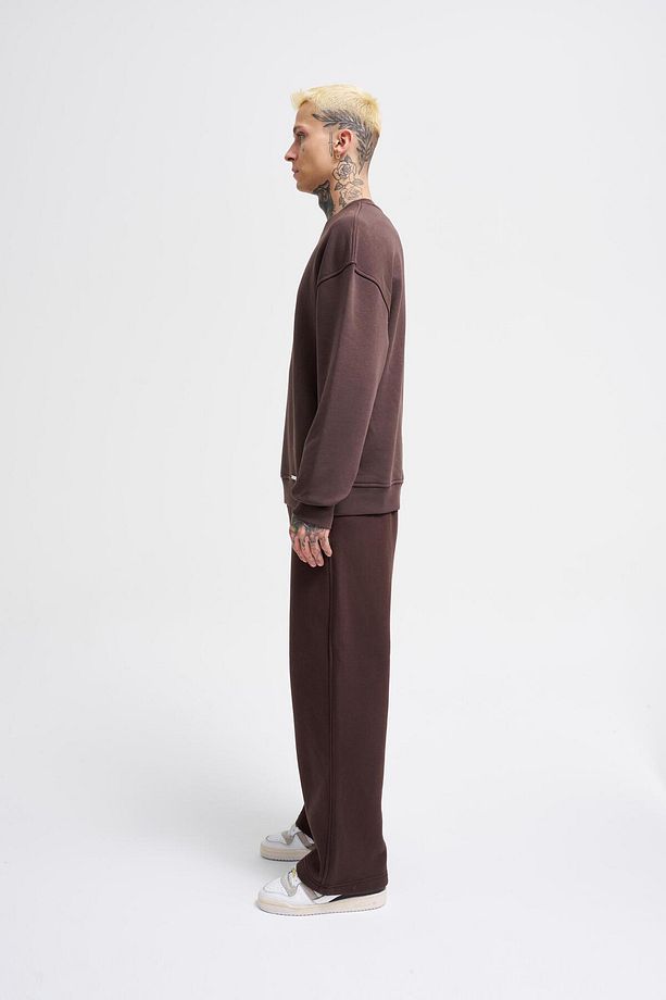 Erkek Basic Oversize Kahve Sweatshirt - 6