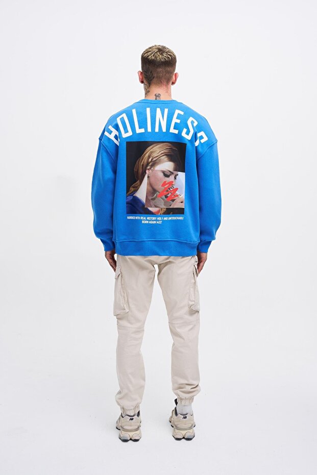 Erkek Oversize Holiness Basic Saks Sweatshirt - 6