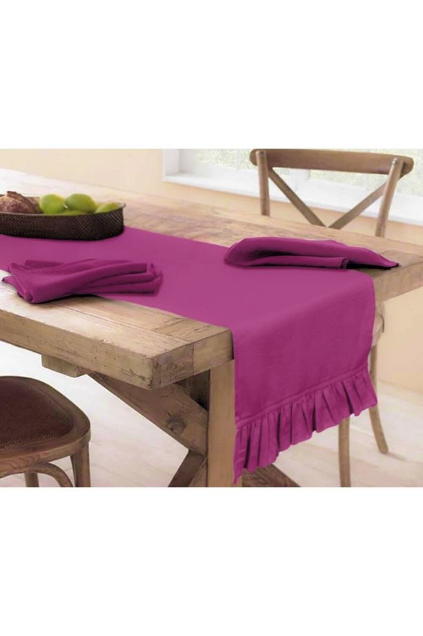 Vişne, Mürdüm Fırfırlı Runner 40 x 140 cm Yumuşak Tuşeli,Kadife Görünümlü Bohem, İskandinav, Yılbaşı - 2