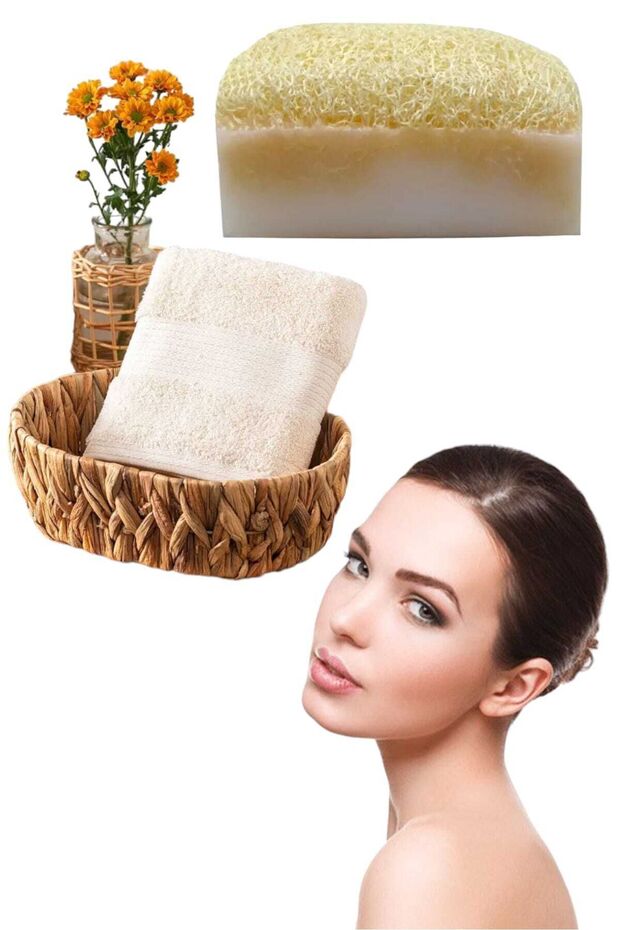 Set of 2 100% Natural Pumpkin Fiber Donkey Milk Whitening Soap Hand Face Drying Towel