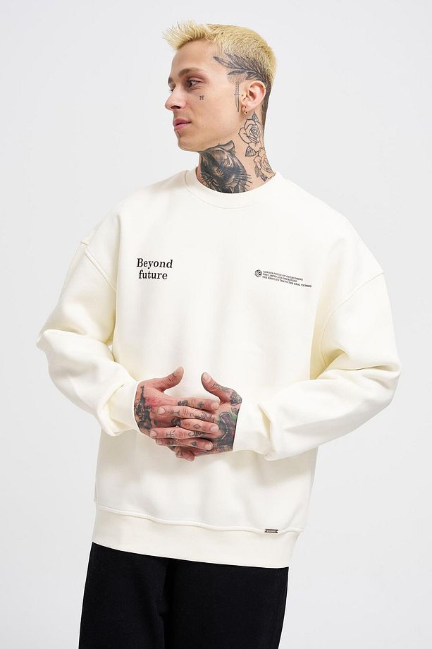 Erkek Smoking Kill Baskılı Oversize Ekru Sweatshirt - 2