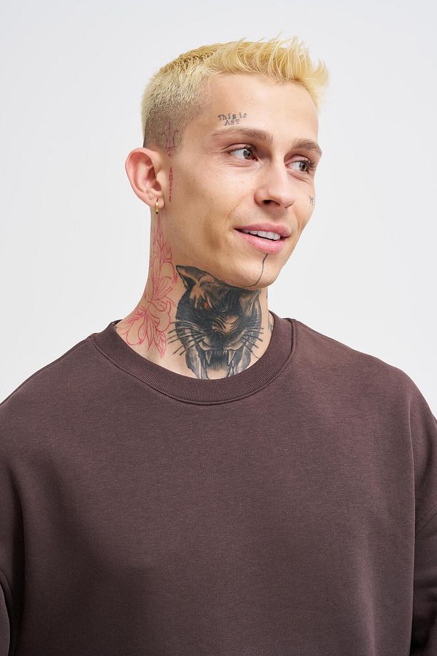 Erkek Basic Oversize Kahve Sweatshirt - 3