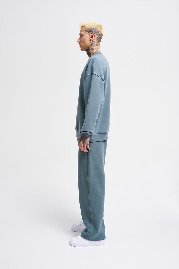 Erkek Basic Oversize Mavi Sweatshirt - 5