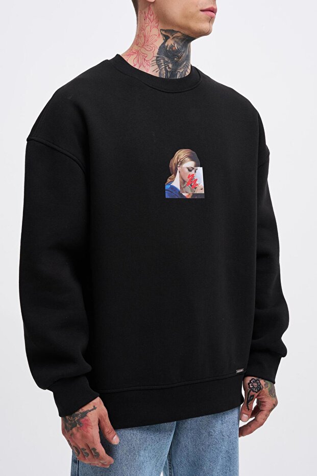 Erkek Holiness Basic Oversize Siyah Sweatshirt - 3