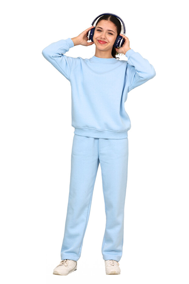 Female Child 3 Yarn Hooded Cotton Basic Crew Neck Tracksuit Set