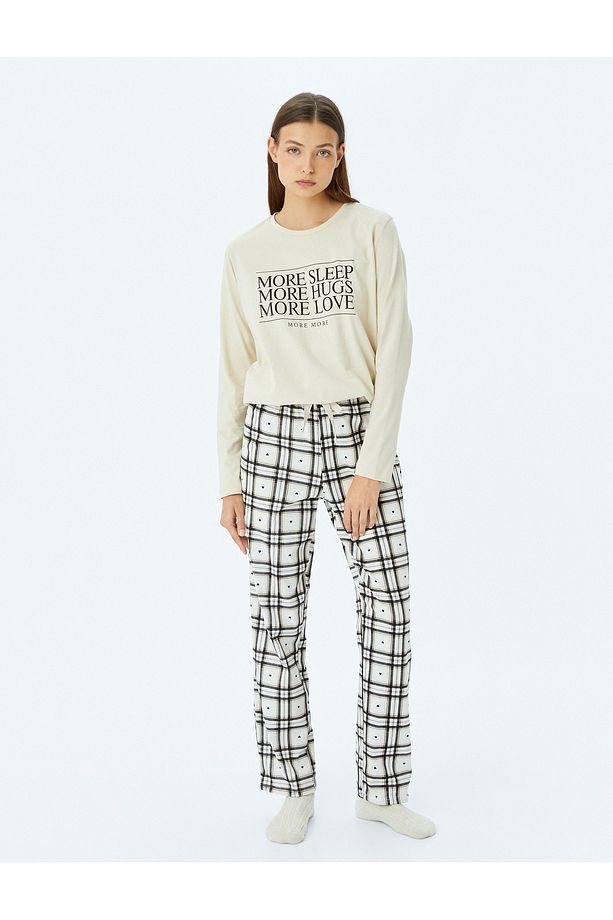 Pamuklu Uzun Kollu Kareli Pijama Takımı - 3