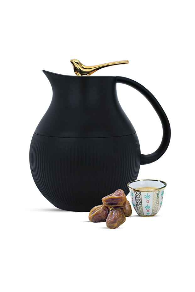 6 Luxury Thermos 0.95 Liter Black Golden Bird
