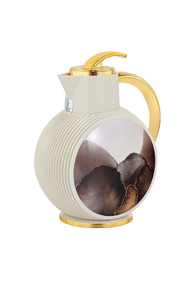 Glory Al-Jawhara Thermos, 900 ml, glass inner container, plastic outer shell - beige