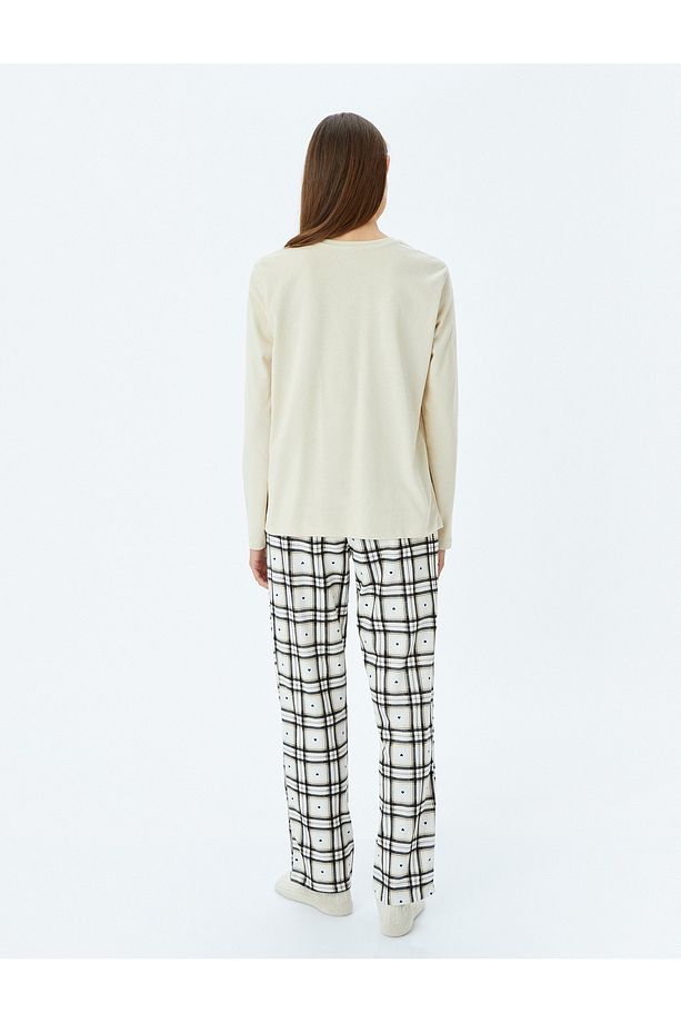 Pamuklu Uzun Kollu Kareli Pijama Takımı - 4