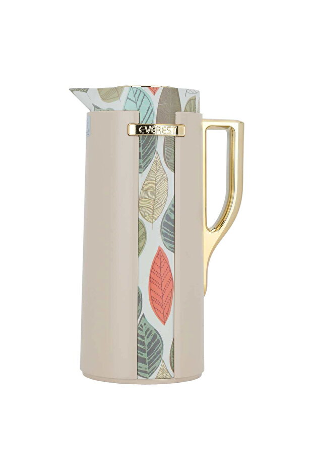 Widad Thermos, Beige, Hand-Coloured Leaf Pattern, Golden, 1 Liter