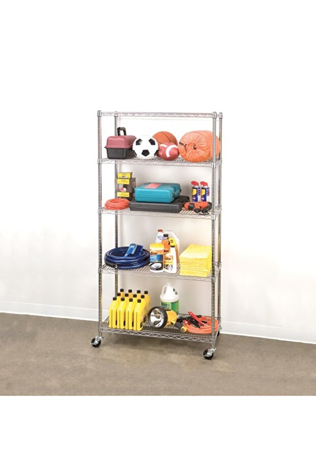 رف تخزين متحرك مستطيل الشكل مكون من 5 طبقات مع عجلات دوارة - 3