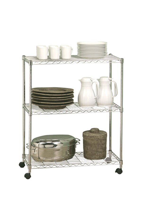 رف مطبخ مستطيل بثلاث طبقات مع عجلات - 2