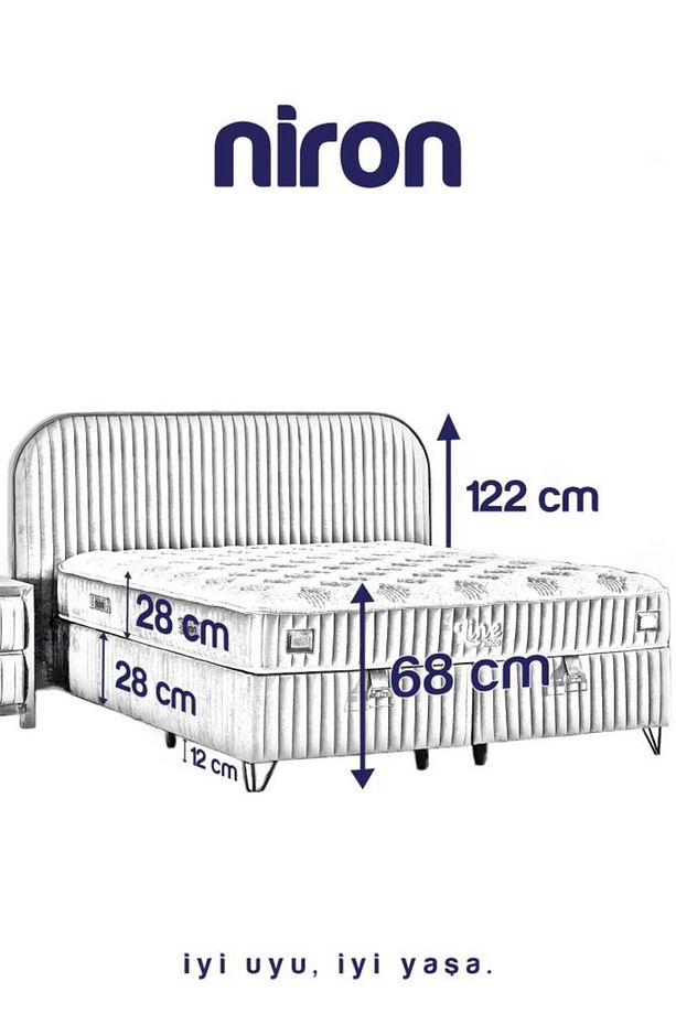 Line Visco Lüks Yatak Baza ve Başlık Seti 160x200 cm Çift Kişilik Yatak, Baza ve Başlık Takımı Krem - 6