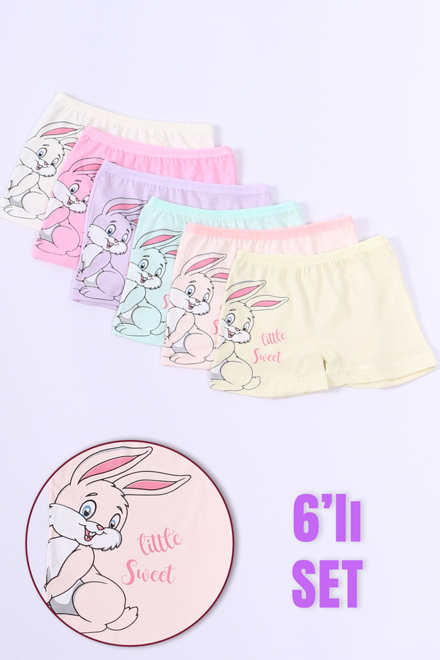 DK İÇ GİYİM KIZ ÇOCUK TAVŞAN BASKILI BOXER SETİ 6LI