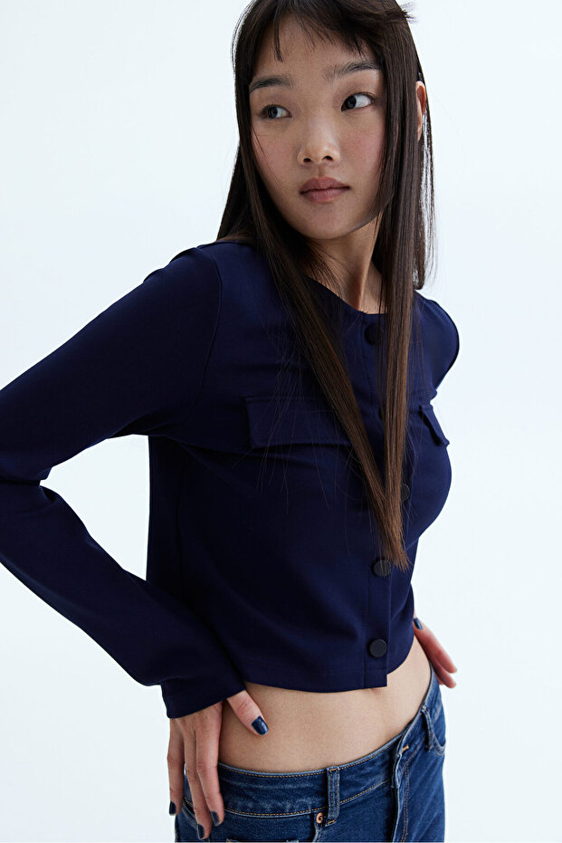 Cep Detaylı Jarse Hırka - 1