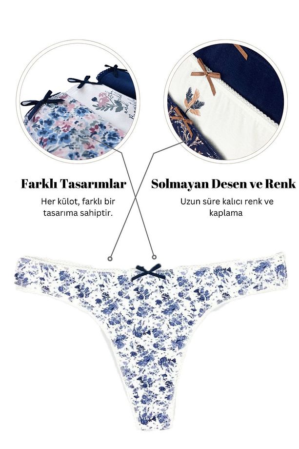 3'lü Ekonomik Paket Stylo 2702 Pamuklu Basic Baskı Ve Desenli String Külot - 3