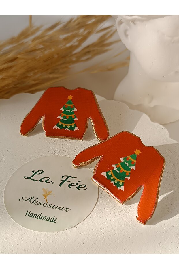 New Year's Sweater Theme - Christmas Tree Gift Accessory Handmade Polymer Clay Earrings