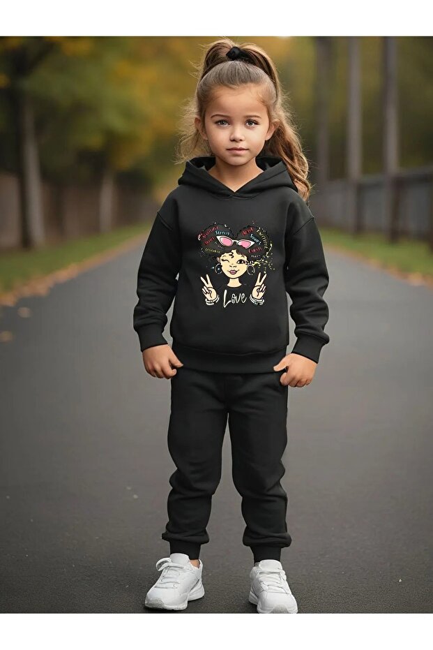 Children's Printed Hooded Tracksuit Set