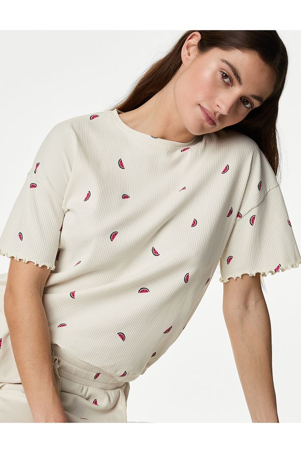 Regular Fit Kısa Kollu Pijama Üstü - 5