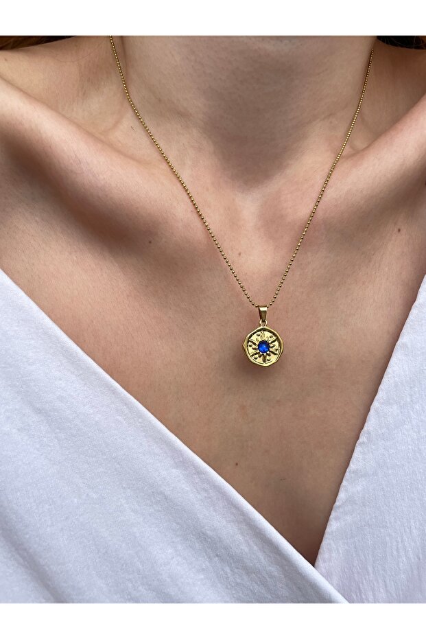 Blue Sun Minimal Gold Çelik Kolye - 3