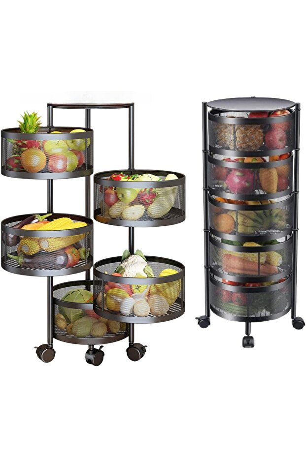 5 Tier Kitchen Storage Shelf, Rotatable Fruit Vegetable Basket, Circular Rotating Basket L