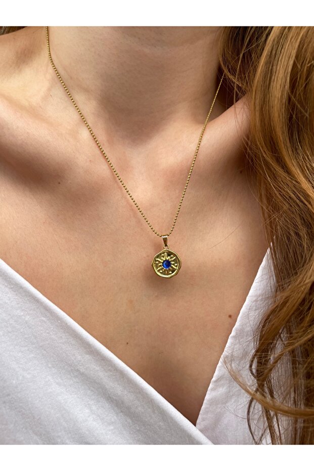 Blue Sun Minimal Gold Çelik Kolye - 2