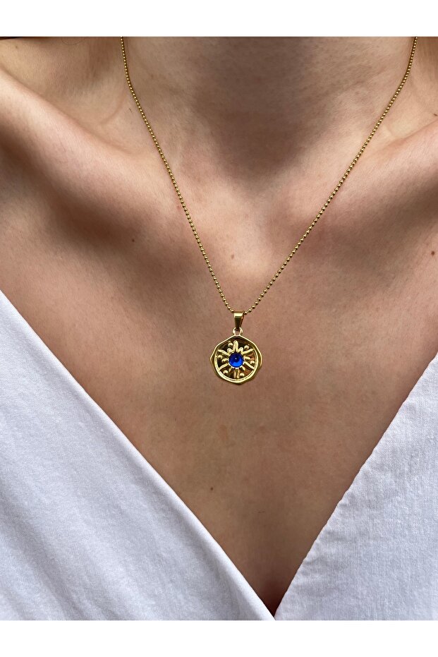 Blue Sun Minimal Gold Çelik Kolye - 1