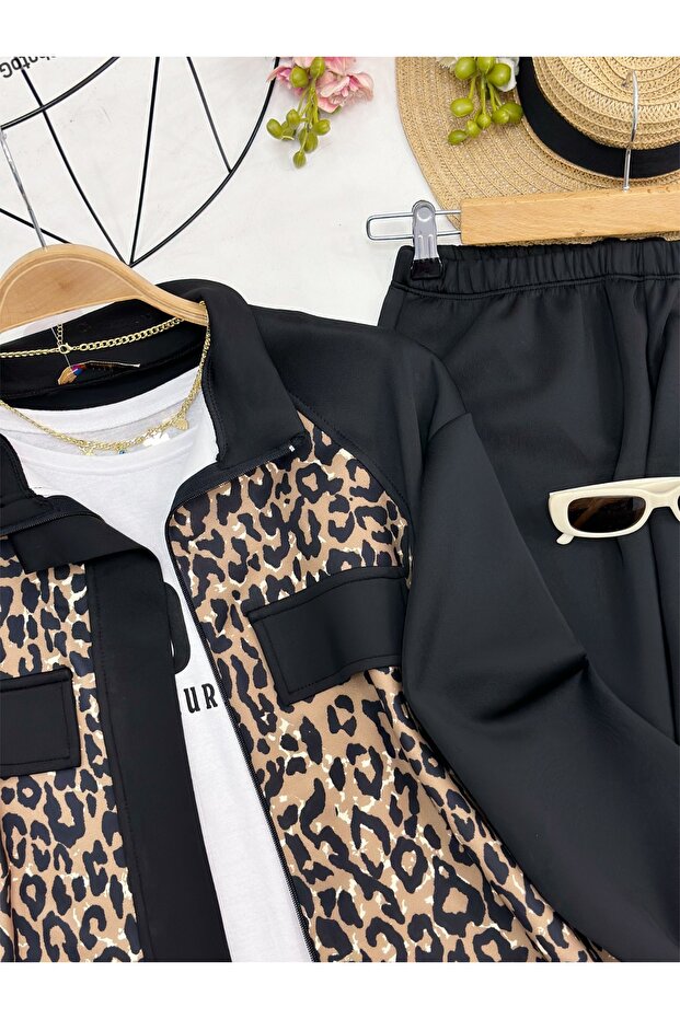 بدلة مزدوجة بسحاب منقوشة بنقشة ليوبارد - 4