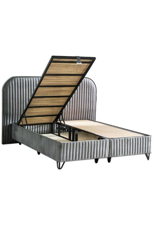 Line Visco Lüks Yatak Baza ve Başlık Seti 180x200 cm Çift Kişilik Yatak Baza Başlık Takımı Koyu Gri - 4