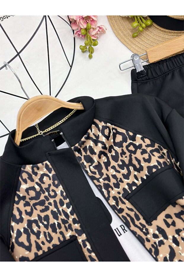 بدلة مزدوجة بسحاب منقوشة بنقشة ليوبارد - 7